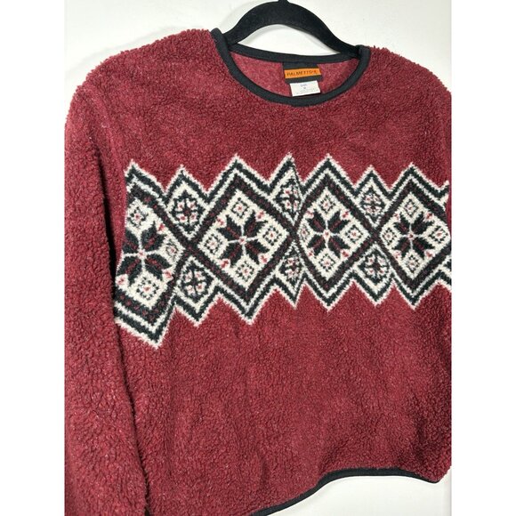 Vintage Palmetto's Fuzzy Fleece Fair Isle Sweater Burgundy Nordic Size Medium - Picture 2 of 8